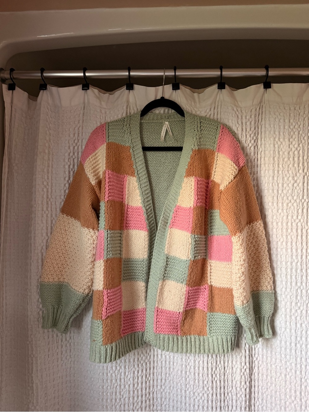 Knit patchwork open cardigan